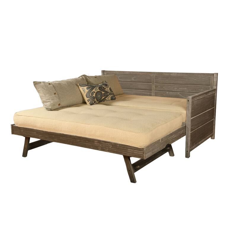 Somette Marisa Daybed with Pop Up Trundle in Weathered Gray with Mattresses