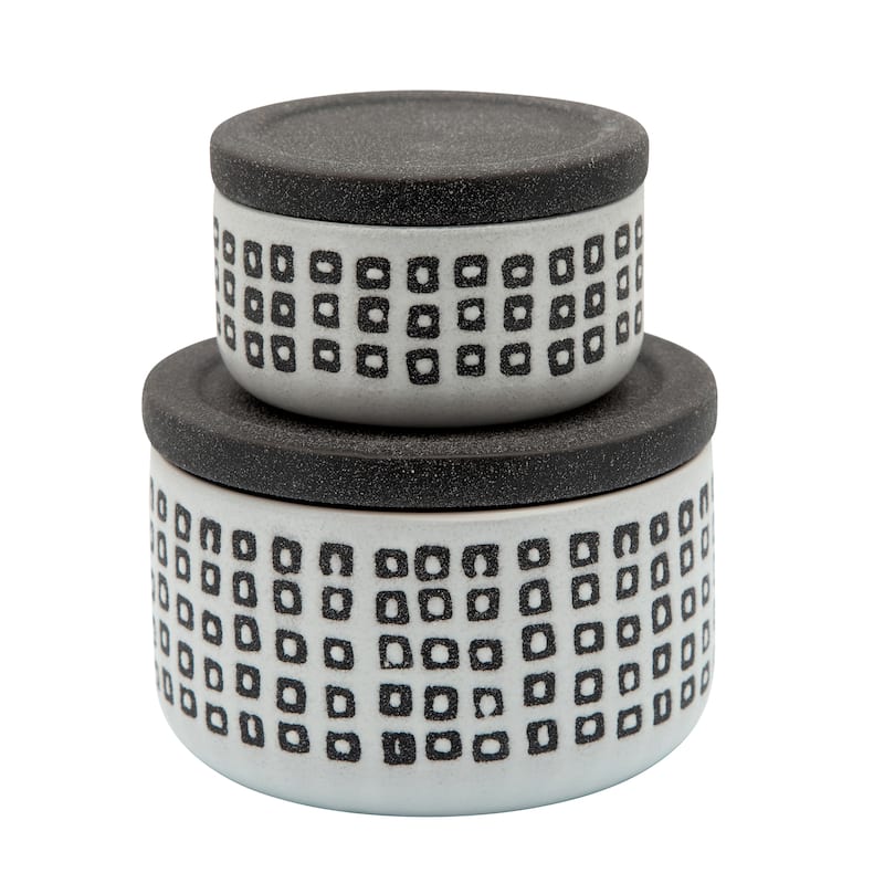 Ceramic 5" Covered Dotted Jar, Black 3"H - 5.0" x 5.0" x 3.0"