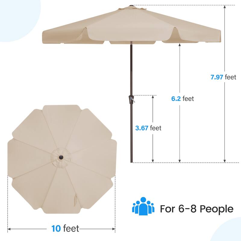 10ft Patio Market Umbrella with UV-Resistant and Sagging Edge Designed