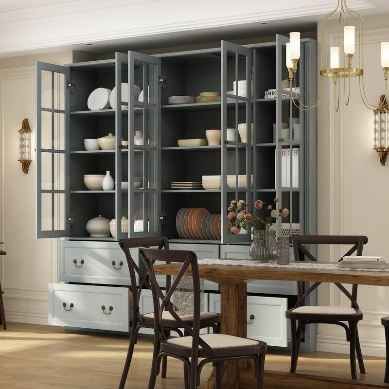 78.7" Combo Buffet Bookcase Storage Cabinet Glass Bookshelf Display