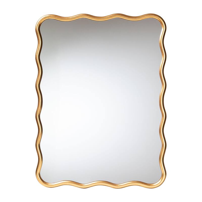 Cassara Gold Scalloped Rectangular Wall Mirror - Stylish Curved Edge Decorative Accent for Living Room, Bedroom, or Entryway