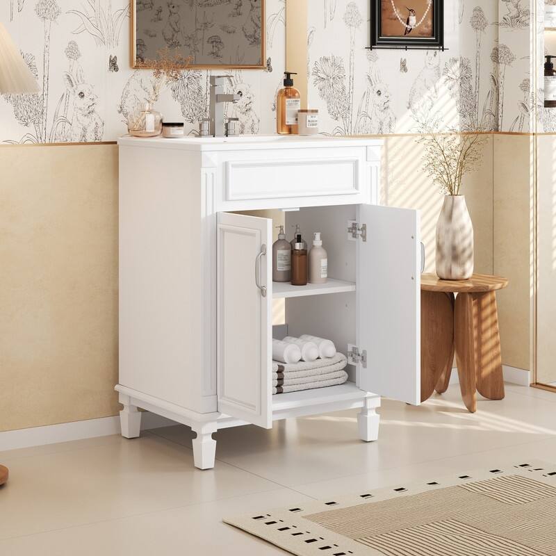 24" Bathroom Vanity with Sink, 2 Soft-Closing Doors and Adjustable Shelf
