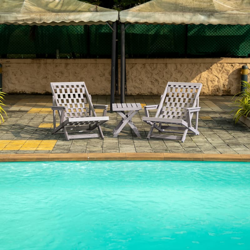 Aspen Fully Assembled All-Weather Outdoor Folding Lounge Chair and Table Set - 3-piece