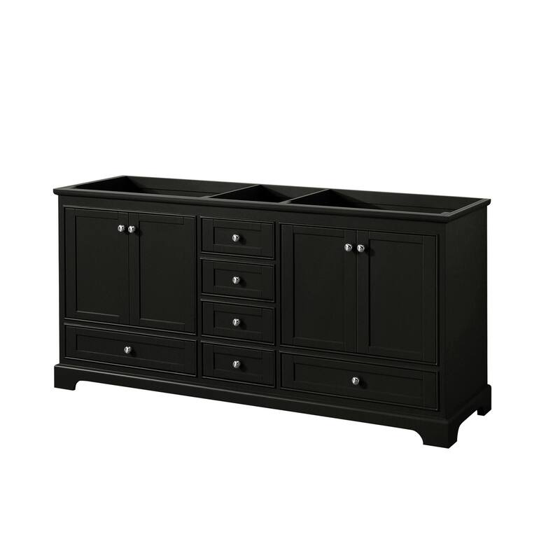 Wyndham Collection Deborah 71" Free Standing Double Wood Vanity - Dark Espresso / Polished Chrome Hardware