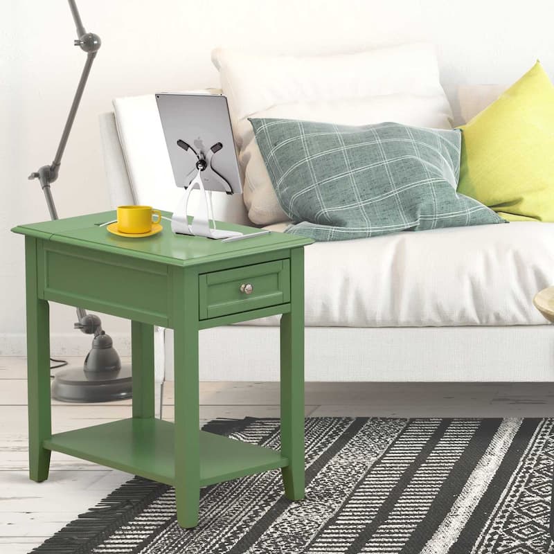 Modern Nightstand with Drawer - Bedroom Side Table, Clover Green Finish, Sturdy Wood Night Stand