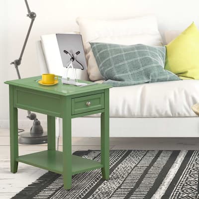 Modern Nightstand with Drawer - Bedroom Side Table, Clover Green Finish, Sturdy Wood Night Stand