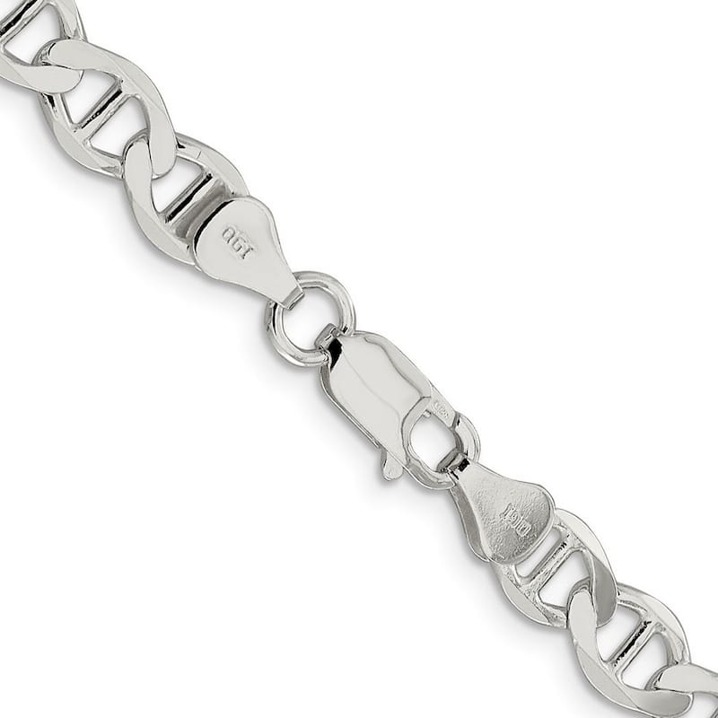Curata 925 Sterling Silver 7.1mm Semi solid Flat Mariner Anchor Chain Necklace