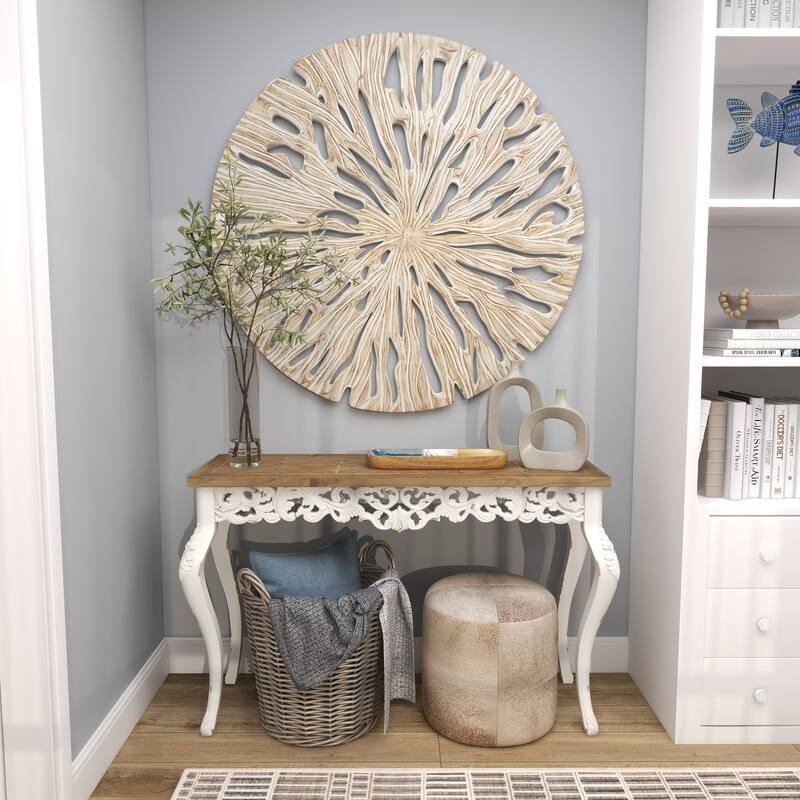 Brown Mango Wood Handmade Ocean Inspired Living Room Decor Tray with Colorful Enameled Interior