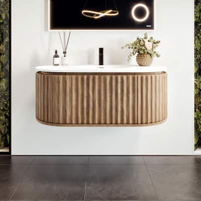 Haven 39"W Medium Oak Wallmount Bath Vanity with Integrated Sink Top