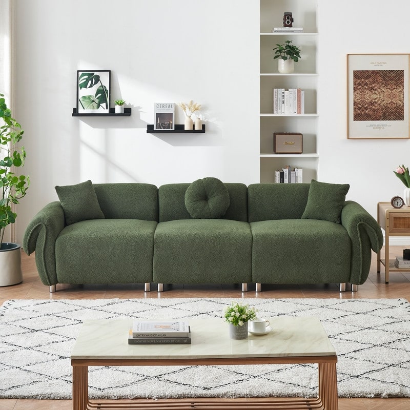 109.05" New Design Three-Seater Teddy Velvet Cushioned Sofa