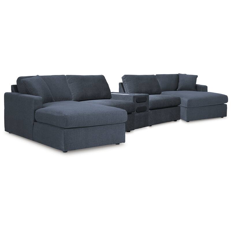 Signature Design by Ashley Modmax 5 Piece Sectional with Audio Console - 159" W x 68" D x 36" H - Blue