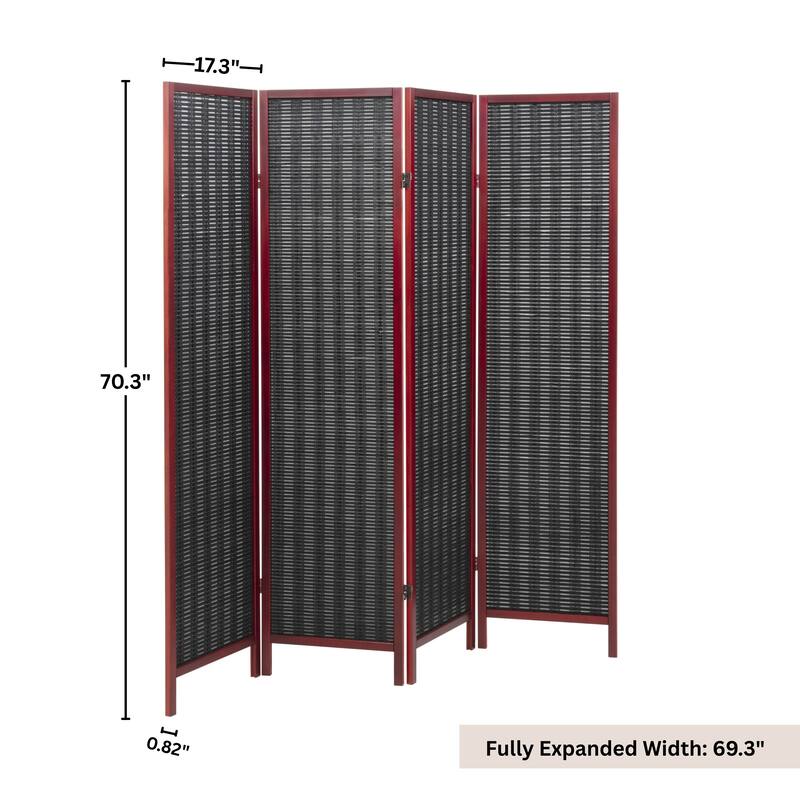 Roundhill Furniture Inkwell 4-Panel Bamboo Room Divider, Folding Portable Partition Screen