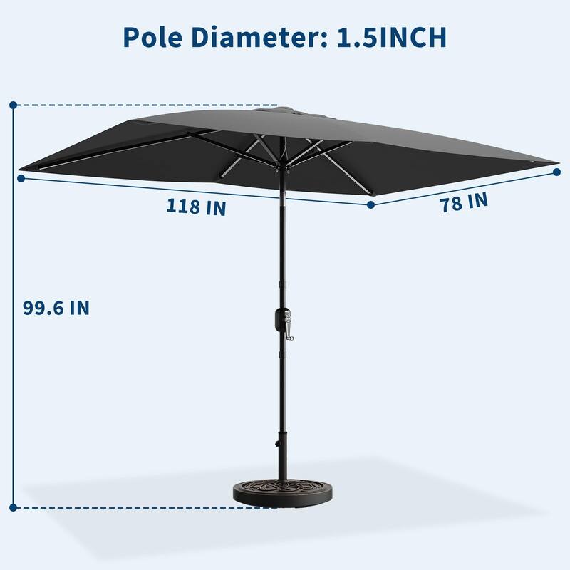 10'X6.5' Rectangular Outdoor Umbrella, with Crank & Push Button Tilt