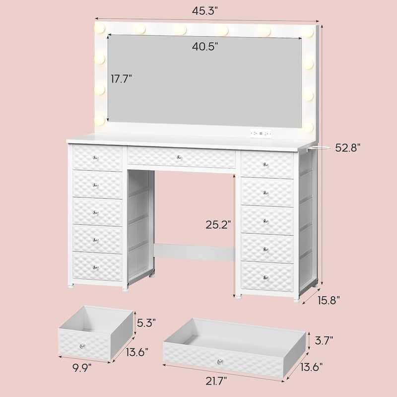 Vanity with Lights and Mirror 11 Drawer Makeup Vanity 6 Shelves