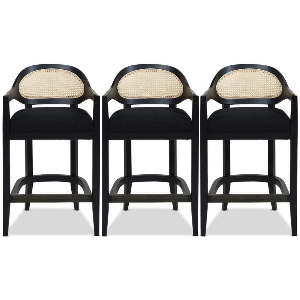 Americana Modern Cane Back Bar Stool - Counter or Bar Height - 26 or 30 Inch - Solid Oak Wood Frame - No Assembly Required