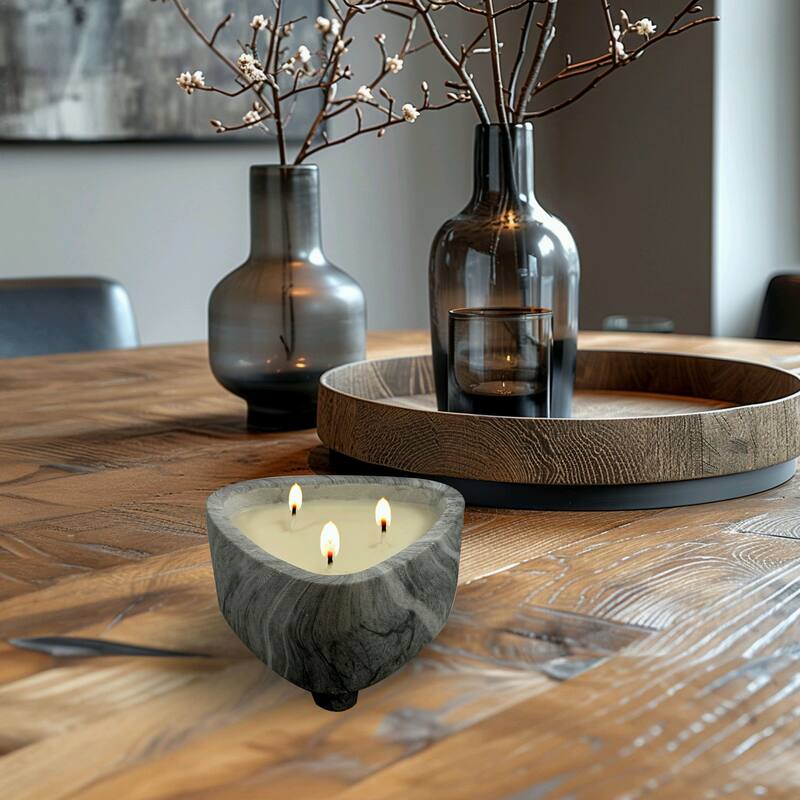 Grey Triangular Candle Bowl 15 Oz Set Elegant Marbled Home Decor
