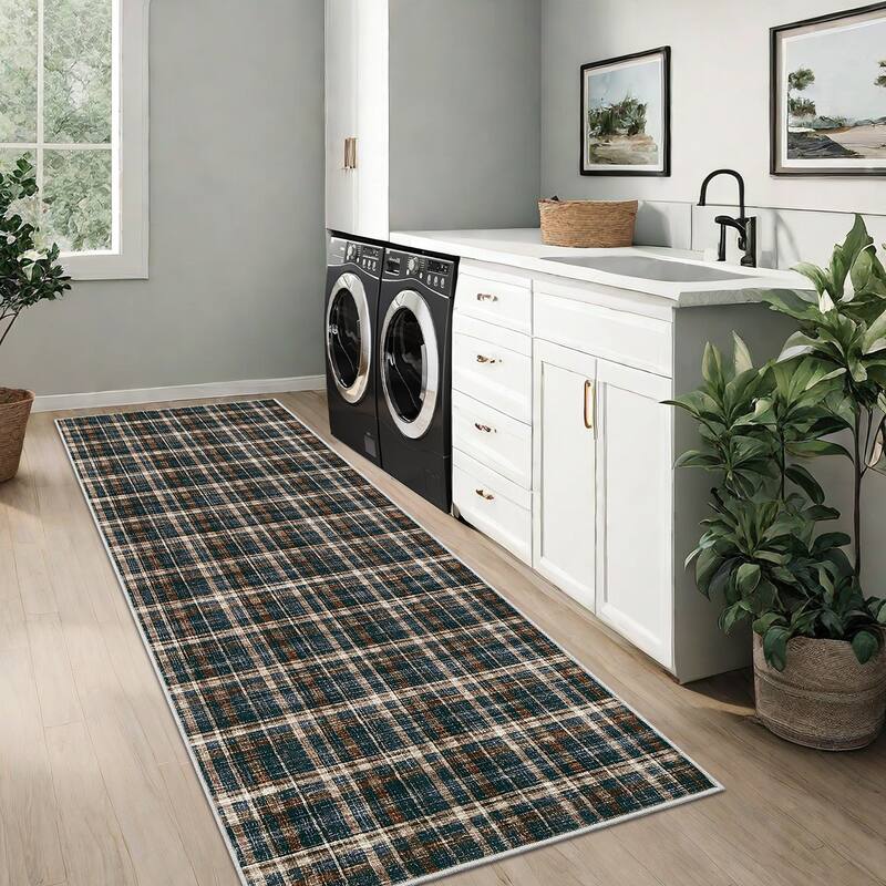 Garvee Timeless Check Washable Area Rug
