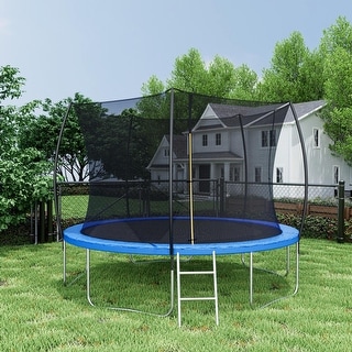 12FT Trampoline with Curved Poles,Safety Net,Ladder,Double-Sided Pad