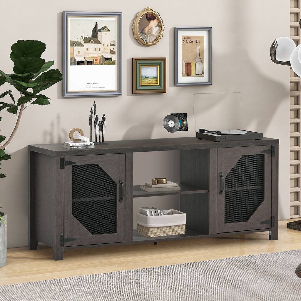 TV Stand for 65" TV with Large Storage Space, 3 Levels Adjustable shelves, Magnetic Cabinet Door