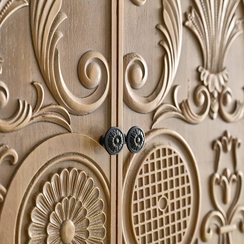 Wooden 67.13"H Sideboard Cabinet with Arched Flower Carvings and Storage Drawer for Kitchen or Dining Room