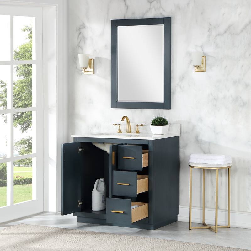 Altair Gazsi Bathroom Vanity with Composite Stone Countertop with Mirror