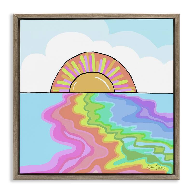Stupell Swirling Rainbow on Sea Surface Framed Floater Canvas Wall Art Design By Katie Conley - 25 x 25 - Brown