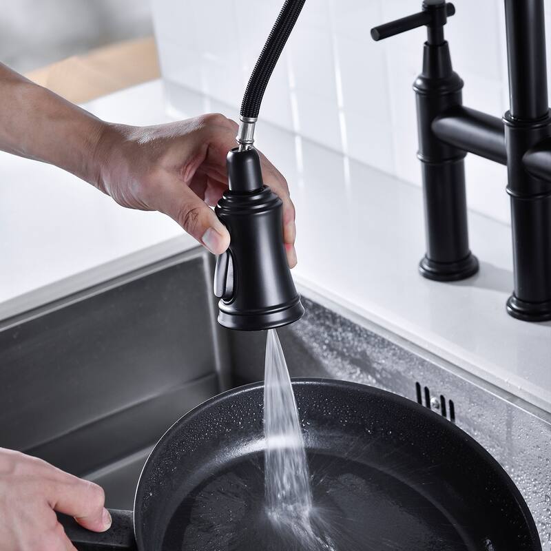 Bridge Kitchen Faucet with Pull-Down Sprayhead in Spot