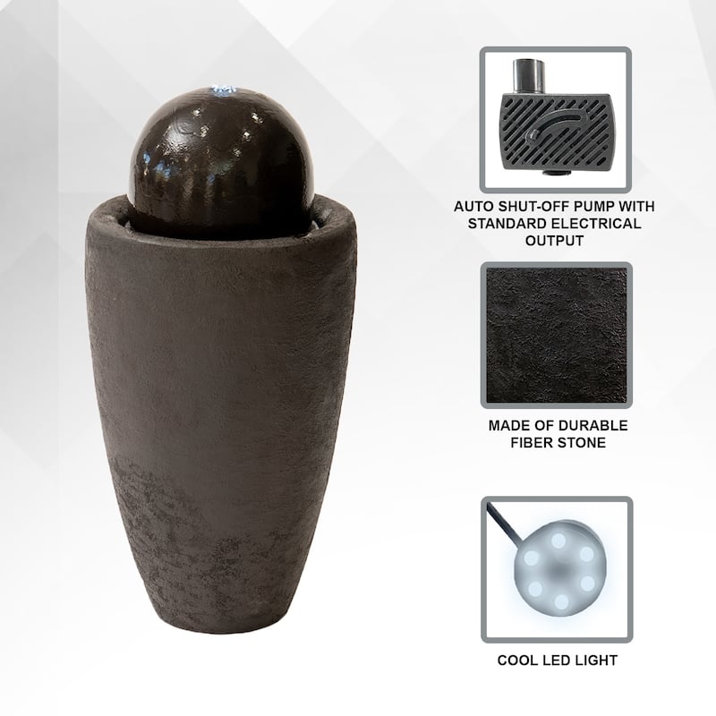 XBrand 25.98"H Modern Round Stone Textured Sphere Water Fountain w/LED Lights, For Indoor/Outdoor, Ball Water Fountain