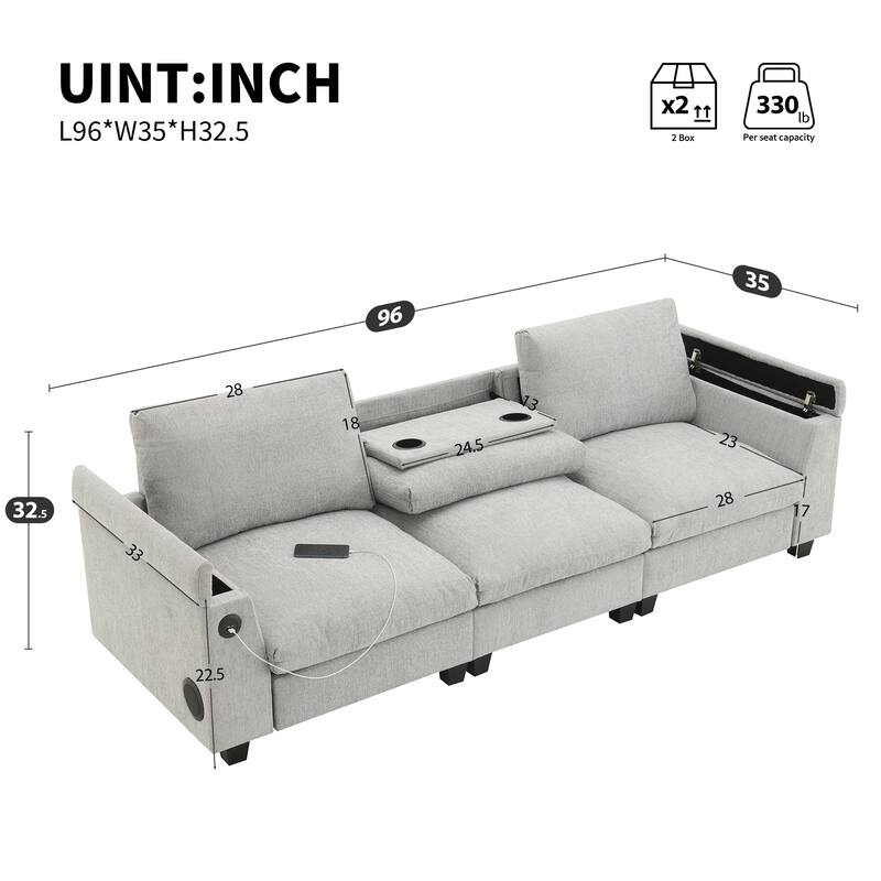 Wide Seat Loveseat Sectional Sofa w/ Drop Down Table, Storage Armrest