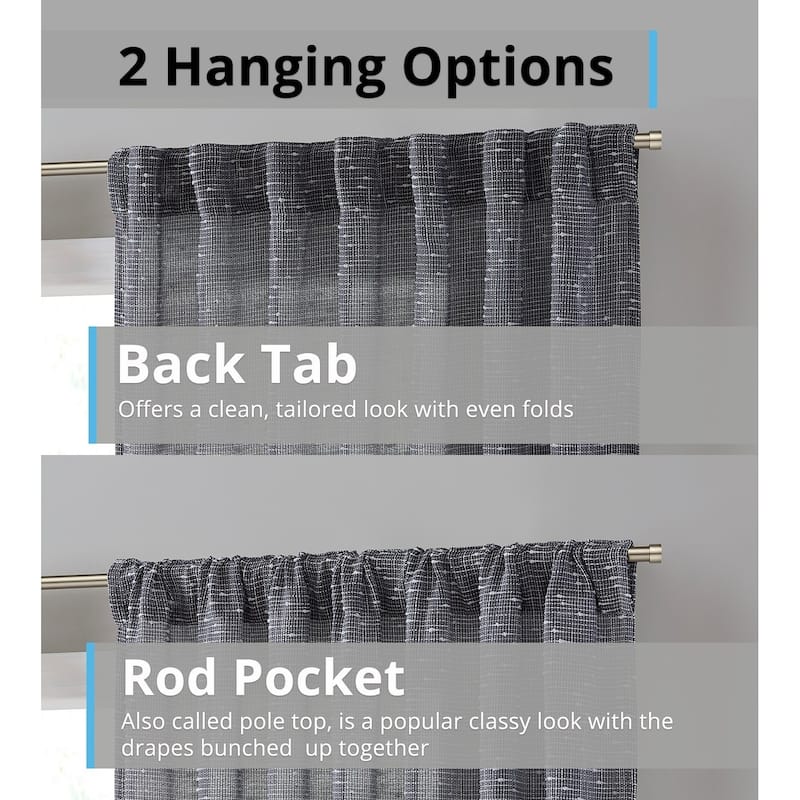 HLC.ME Emily Faux Linen Semi Sheer Transparent Rod Pocket Back Tab Lightweight Window Curtains Wide Panels, Pair