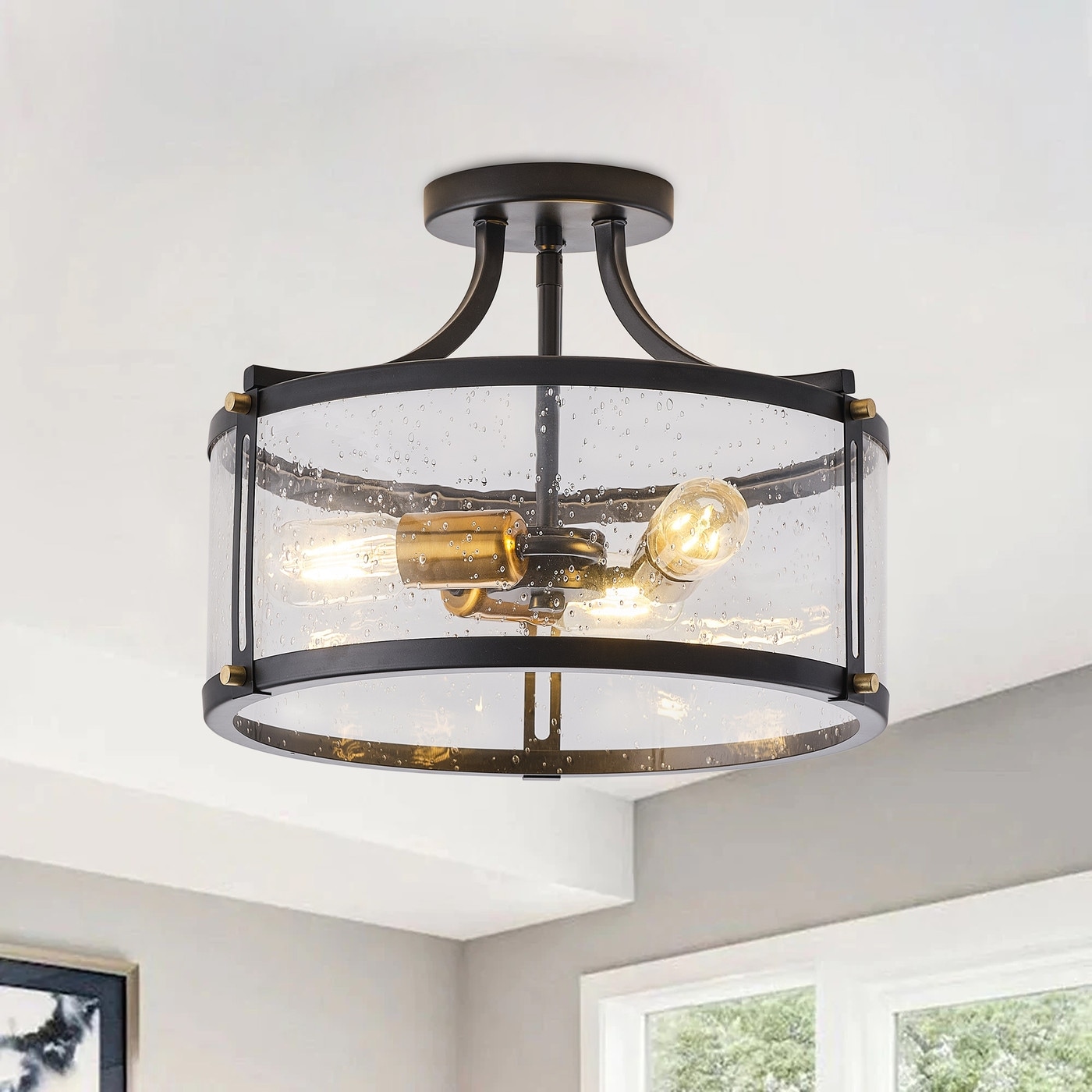 Seeded glass semi flush mount light outlet
