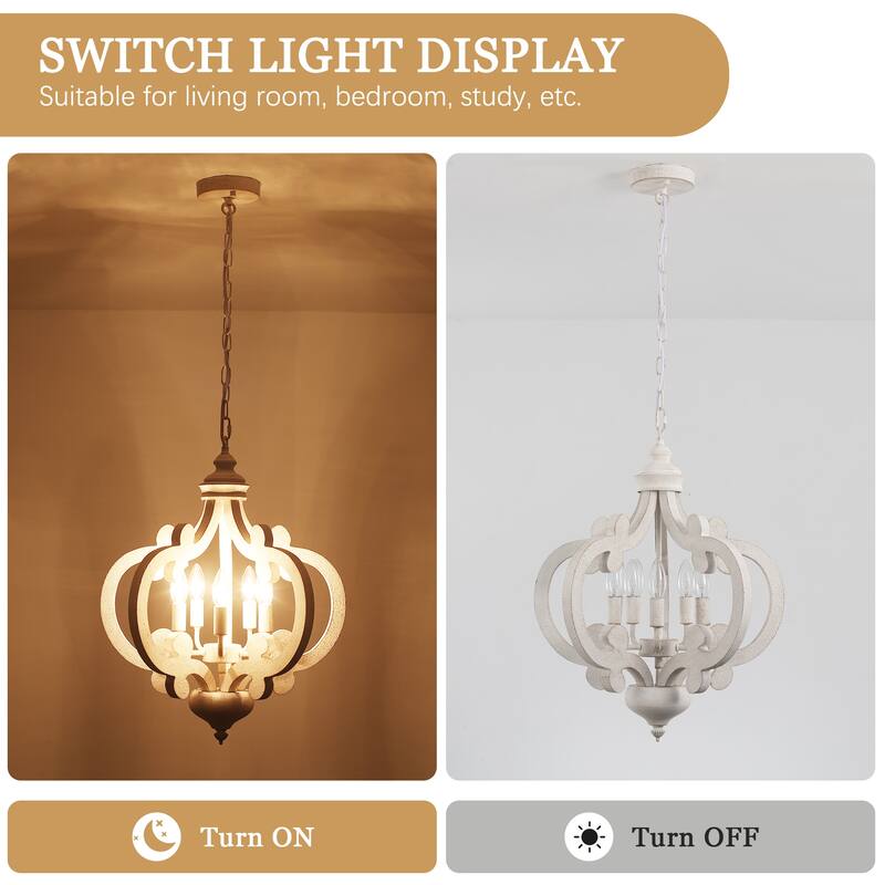 5-Light Country Wood Chandelier Light Fixture for Kitchen Island Dining Room