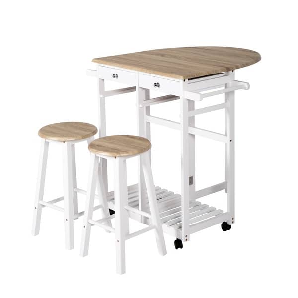 Kinbor Rolling Kitchen Island Cart, Wood Drop Leaf Table w/ 2 ...