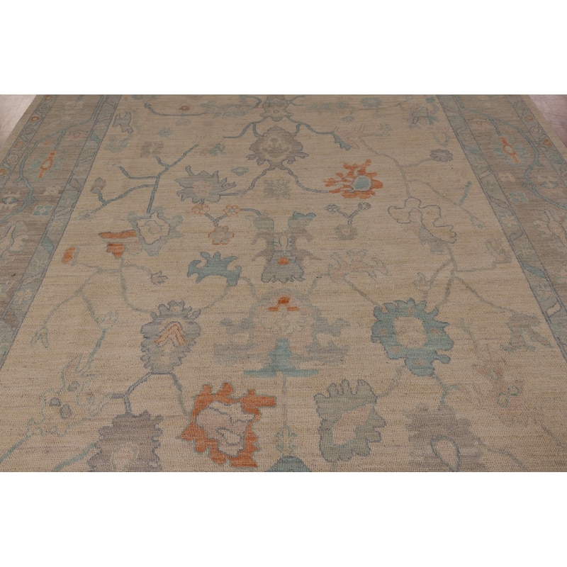 Vegetable Dye Oushak Area Rug Hand-Knotted Floral Wool Carpet - 8'1" x 10'0"