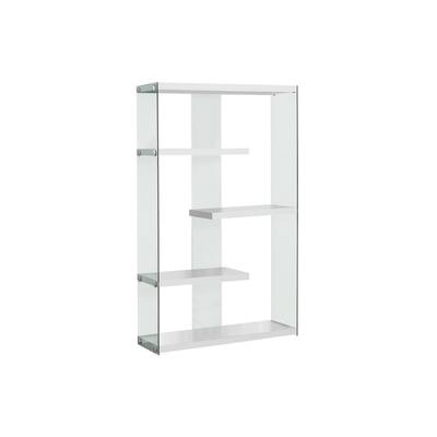 5 Tier Bookcase, Modern Contemporary 60"h Bookshelf with Clear Tempered Glass Frame for Living room Office, Bedroom