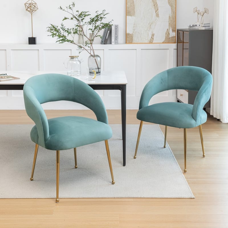 Mid Century Modern Velvet Upolstered Open-Back Dining Chair Set of 2