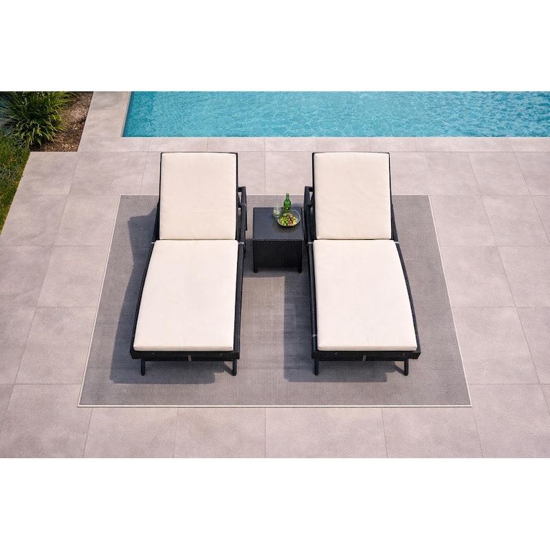 Eternity Brown 3-Piece Wicker Outdoor Chaise Lounge Set with Beige Cushions - N/A