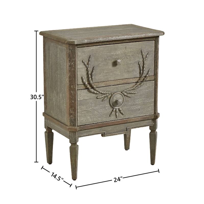 Thatchers Two Drawer Dresser in Distressed Gray with Grain Crest