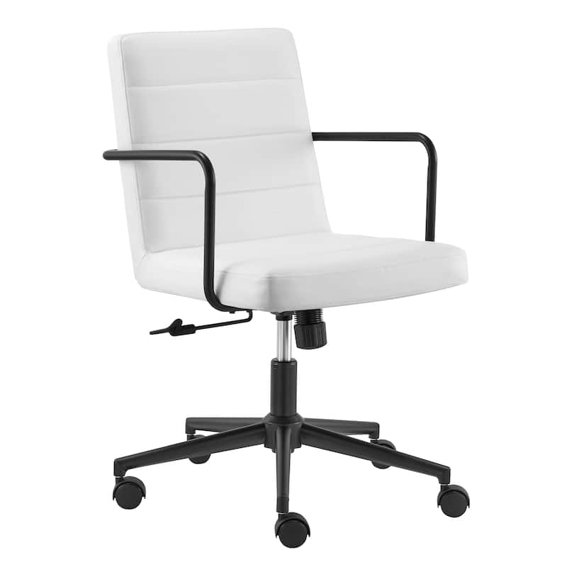 White and Black Steel and Faux Leather Adjustable Swivel Rolling Office Chair - 20.87' X '32.29' X '23.82