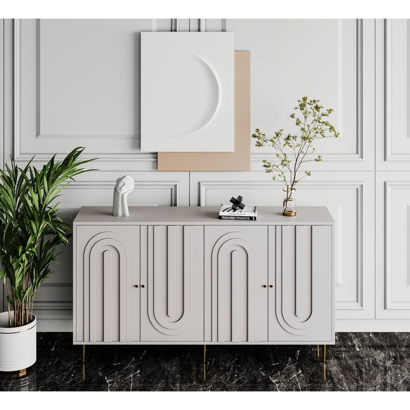 Modern Gray Lacquered 4 Door Wooden Sideboard Buffet Server Storage