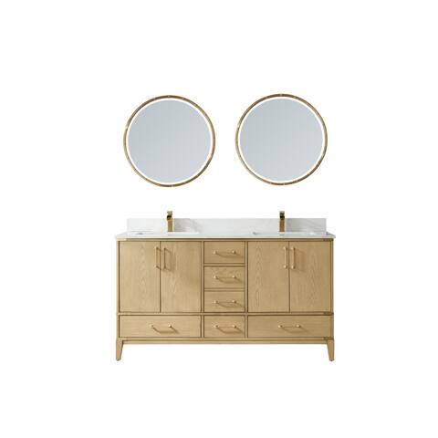 Zaragoza 60" Vanity in Washed Ash with Countertop With Mirror