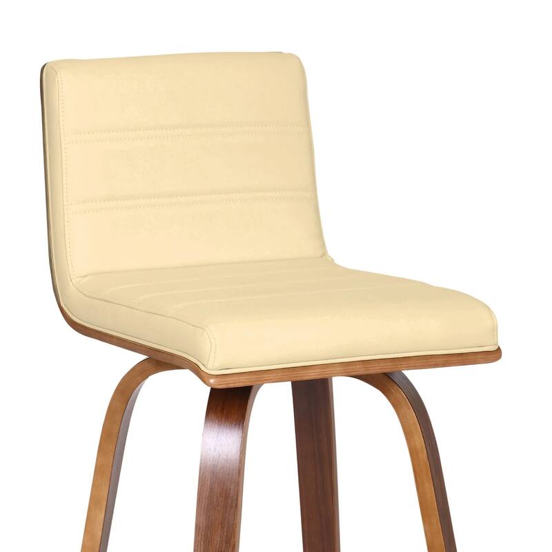 Modern Swivel Bar Stool with Low Backrest and Footrest Upholstered Walnut Finish Solid Wood Frame