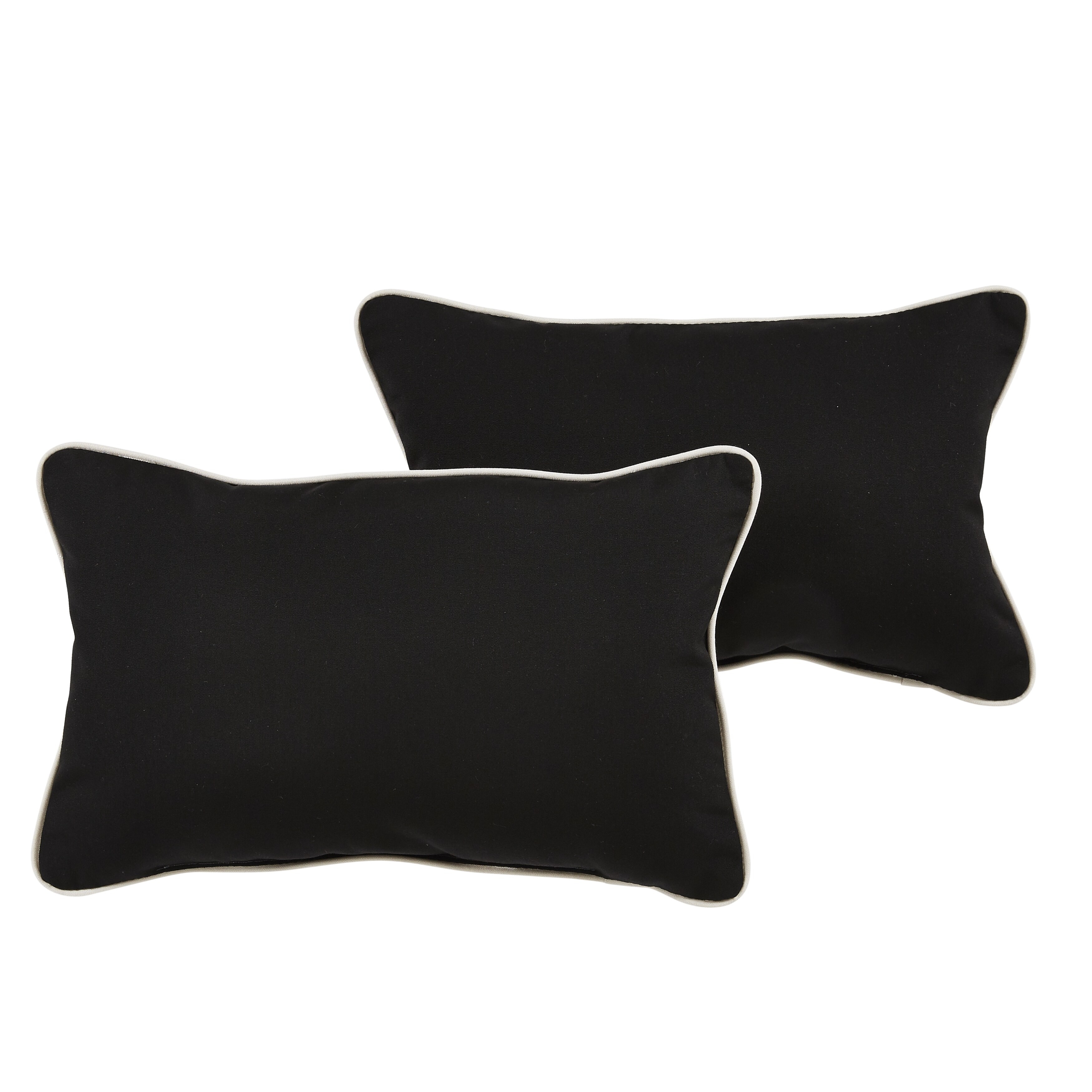 Set of 2 Black & Tan Striped Square Outdoor Corded Throw Pillows 18.5