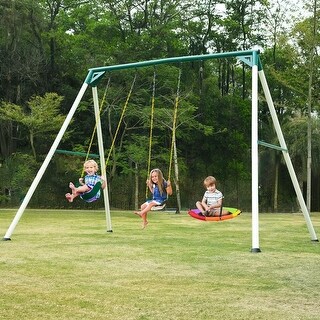 Hapfan 9.5' Heavy Duty Metal Swing Set Tall Swing Sets with Saucer