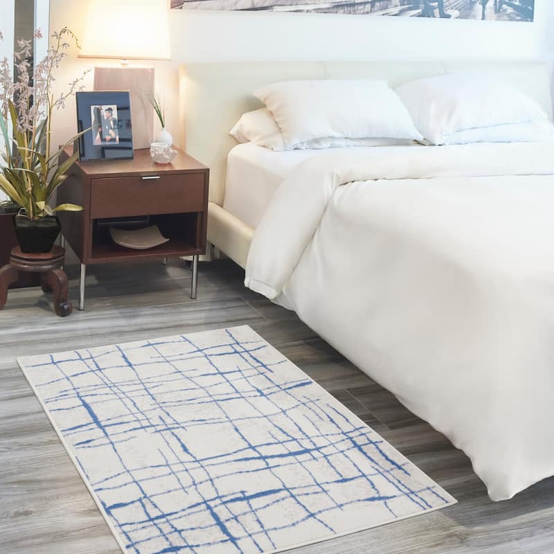 Nourison Whimsicle Modern Lines Abstract Area Rug - 3' x 5' - Ivory Blue - Runner/Rectangle
