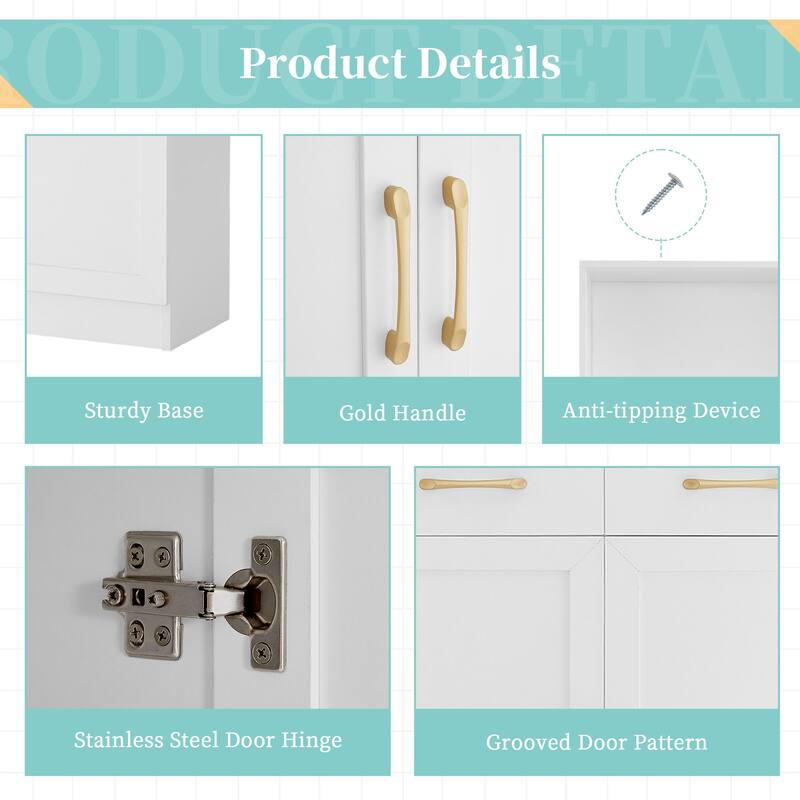 Storage Cabinet for Bathroom, 2 Doors Wooden Cabinet with 2 Drawers Three-layer Open Shelf, Bathroom Floor Cabinets