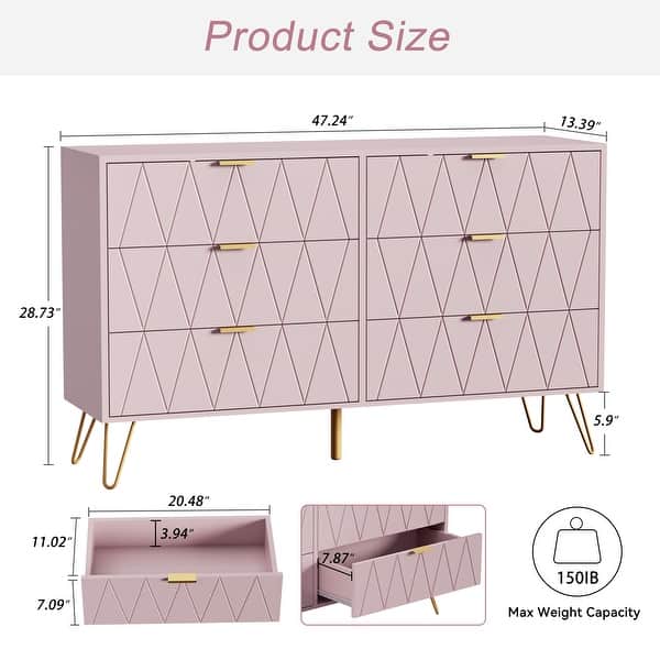 dimension image slide 8 of 12, 6 Drawer Dresser Drawer Chest Storage Cabinet Organizer