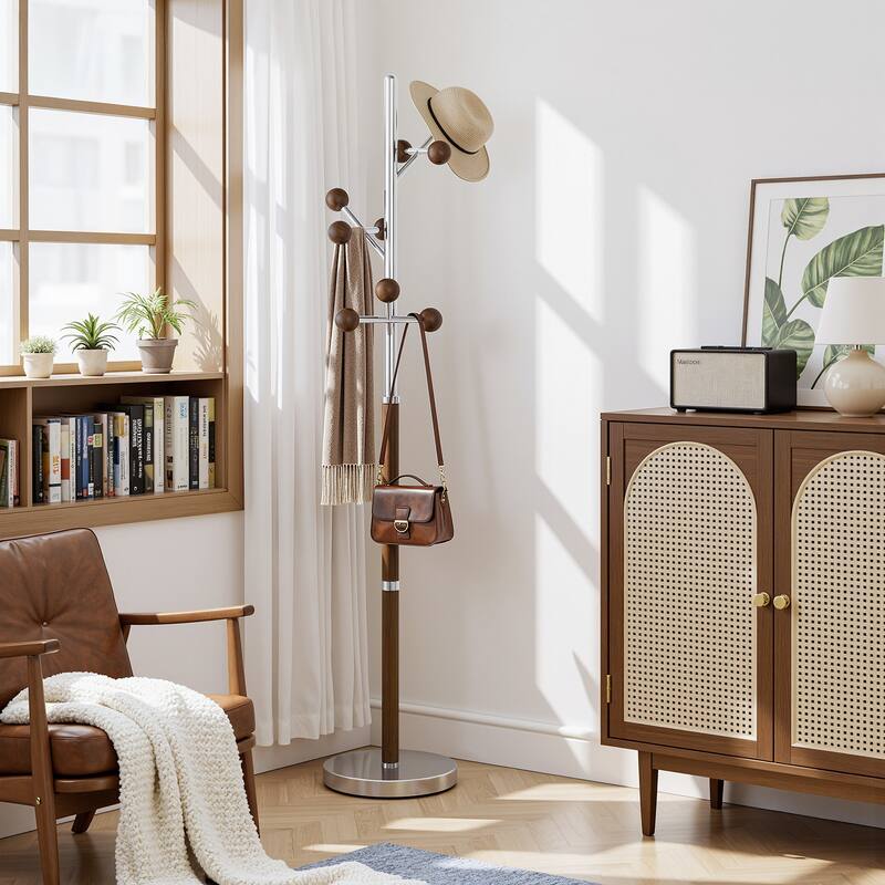 Coat Rack Freestanding, Metal Coat Tree with 8 or 9 Hooks and Heavy Duty Marble Base - 71.26”H x 14.96”W