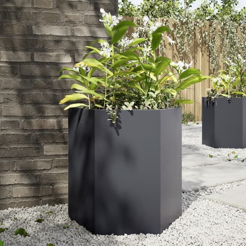 vidaXL Garden Planters Raised Vegetable Bed Elevated Flower Box Outdoor Steel - 15.7 x 18.1 x 17.7 - Black
