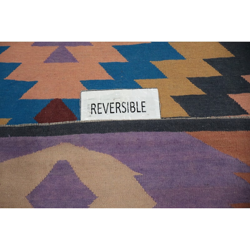 Hand Woven Oriental 100% Wool Carpet Southwestern Tribal Purples Kilim Area Rug - 13' 3'' X 8' 7''